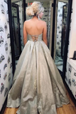Sparkly A-Line Sweetheart Silver Long Prom Dress With Pockets