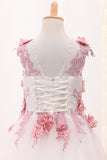 2024 Scoop A Line Tulle Flower Girl Dresses With Applique And Handmade Flowers