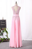2024 Prom Dresses Chiffon A Line Scoop With Applique Floor Length