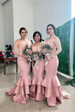 New Style Off The Shoulder Long Sleeve Memaid Bridesmaid Dress With Ruffles