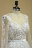2024 Boat Neck Wedding Dresses A-Line Long Sleeves Applique Tulle