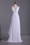 2024 Beautiful Prom Dresses A Line V Neck Floor Length Chiffon With Beaded Straps