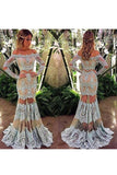 2024 Long Sleeves Prom Dresses Mermaid Boat Neck Tulle With Applique