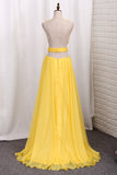 2024 New Arrival Prom Dresses A Line Tulle Scoop With Ruffles And Slit