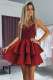 Simple Spaghetti Straps Short Homecoming Dress With Lace, Satin Graduation Dress