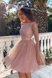 Sequins Long Sleeve Short Homecoming Dresses Backless Formal Dress