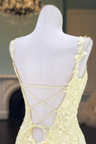 Spaghetti Straps Appliques Mermaid Prom Dress Ruffle Skirt Formal Dress