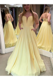 Daffodil Sweetheart Satin Long Prom Dress With Pockets