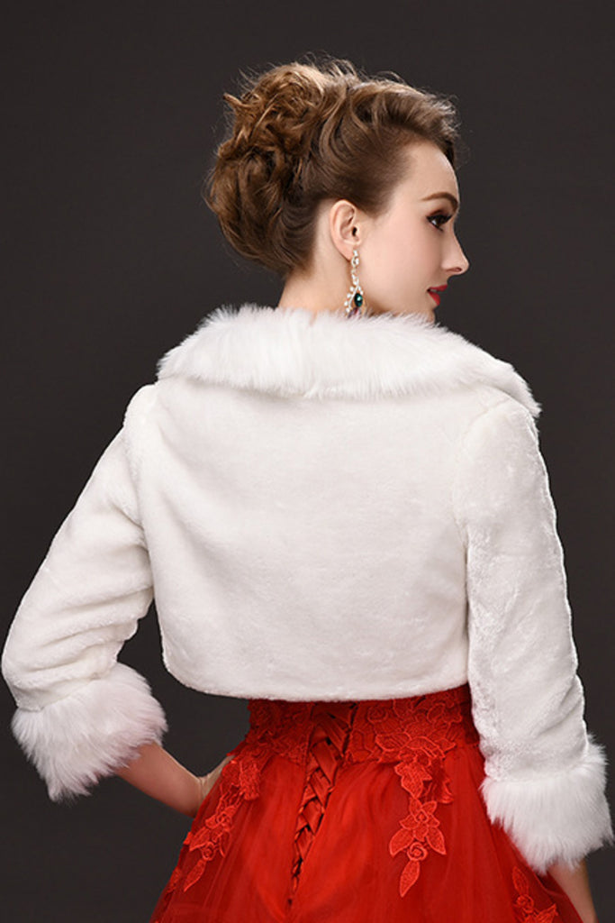 3/4 Length Sleeve White Faux Fur Wedding Wrap