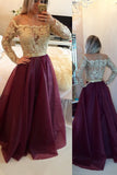 2024 Prom Dresses Scoop A Line With Applique And Beads Floor Length Long Sleeves