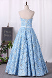 2024 A-Line Evening Dresses Strapless Floor-Length With Lace & Handmade Flower