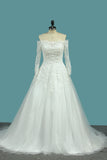 2024 Sweetheart Wedding Dresses A Line Tulle With Applique Sweep Train