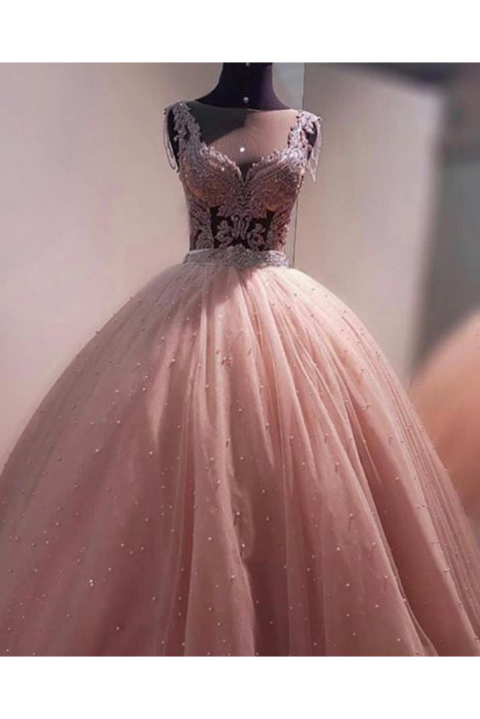Ball Gown Prom Dress With Beads, Floor Length Quinceanera Dress