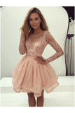 Round Neck Long Sleeves Homecoming Dresses Tulle Lace Bodice