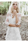 Risqué Sheath With Unlined Sleeves Wedding Dress Front Slit Ivory Lace Bridal Dress