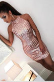 Shiny Scoop Sheath Short Sequined Homecoming Dresses