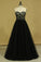 2024 Plus Size Black A Line Prom Dresses Sweetheart Tulle With Applique & Beads Floor Length