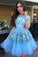 Homecoming Dresses Tulle Short Sleeves A Line Charming Scoop Apliques