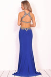 2024 Sexy Open Back Scoop Mermaid Prom Dresses Spandex With Beads And Slit