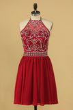 2024 Halter With Beading Homecoming Dresses Chiffon A Line