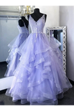 Princess Tulle Long Prom Gown Appliques Formal Dress Ruffles