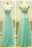 V Neck Prom Dresses A Line Tulle & Lace With Applique