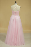 2024 Bridesmaid Dresses Scoop Open Back Tulle With Embroidery And Beads