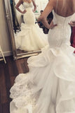 2024 Gorgeous Spaghetti Straps Mermaid/Trumpet Wedding Dresses With Covered Button