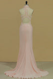 2024 High Neck Open Back Prom Dresses Spandex With Applique Sweep Train