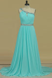 2024 Hot One Shoulder Prom Dresses A Line Chiffon With Beading & Ruffles