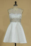2024 A Line Scoop Open Back Homecoming Dresses Beaded Bodice Satin