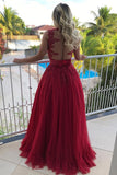 2024 A Line Scoop Tulle Prom Dresses With Applique And Beads