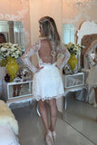 2024 Lace V Neck A Line Homecoming Dresses Long Sleeves Lace With Applique