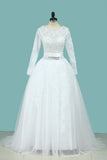 2024 A Line Wedding Dresses Long Sleeves Scoop With Applique Court Train
