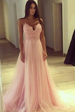 2024 New Arrival Spaghetti Straps Prom Dresses Tulle With Applique And Beads