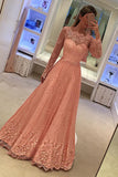 2024 Prom Dresses Long Sleeves A Line Lace With Applique Floor Length