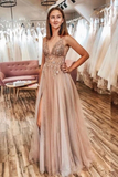 Sexy Spaghetti Straps Floor Length Beading Prom Dress With Rhinestone, Long Evening Dress