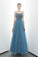 A-Line Spaghetti Straps Lace Up Back Beading Tulle Long Prom Dresses