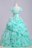 2024 Ball Gown Sweetheart Jewel Beaded Bodice Bubble And Ruffled Skirt