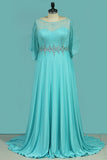 2024 Spandex And Lace Mother Of The Bride Dresses A Line Scoop Beaded Waistline