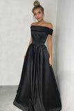 Charming Simple Cheap Elegant Long Black Satin Prom Dresses
