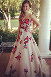 2022 Long Prom Dresses Sweetheart Sweep Train A Line Embroidery Prom Dress Sexy Evening Dress