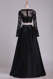 2024 Bateau Long Sleeves Two-Piece Floor Length Prom Dresses Satin