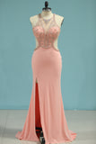 2024 Sexy Open Back Scoop Prom Dresses Mermaid With Beads Spandex