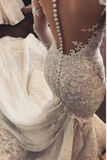 Modest Long Mermaid Scoop Lace Long Sleeves Wedding Dresses Bridal Dresses Appliques