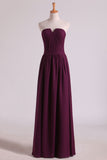 2024 Notched Neckline Bridesmaid Dresses Floor Length With Ruffles Chiffon