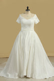 2024 New Arrival Wedding Dresses V Neck Short Sleeves Satin A Line