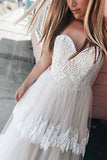 Tiered Sweetheart Ivory Wedding Dress With Lace Appliques