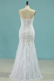 2024 Mermaid Boat Neck Wedding Dresses With Applique Chapel Train Lace