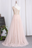 2024 One Shoulder Tulle & Sequin With Slit Prom Dresses
